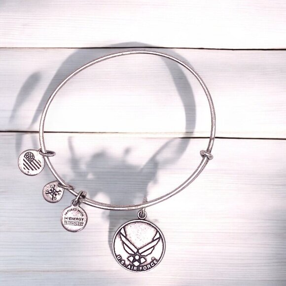 Alex And Ani US Air Force Charm Bangle Bracelet Silver Finish Expandable - Picture 1 of 2